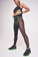 Load image into Gallery viewer, Green & Black High Waist Sheer Panelled Leggings
